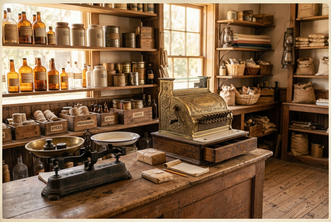 A vintage base-town general store counter